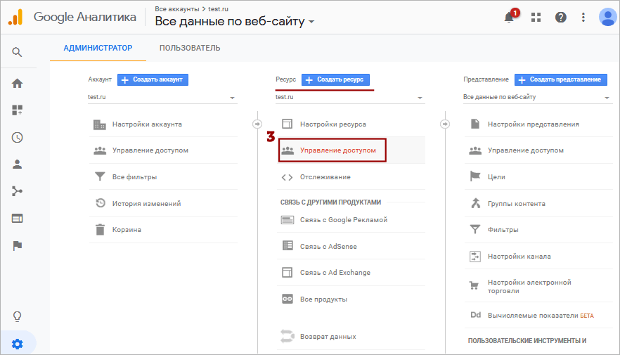 Доступ к аккаунту Google Analytics