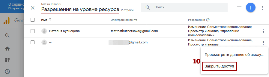 Доступ к аккаунту Google Analytics